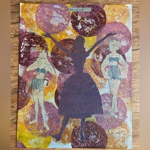 Vintage collage art on canvas panel 1940s magazine clippings signed pinup